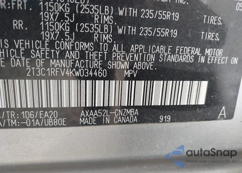 2019 Toyota Rav4 Xle Premium from USA, damaged, VIN 2T3C1RFV4KW034460